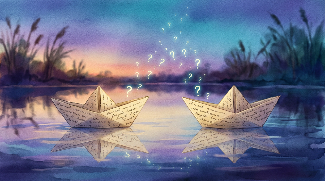 Two paper boats on glowing water symbolizing emotional intimacy and conversation depth in relationships