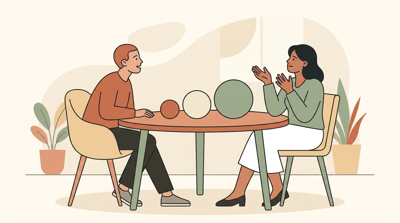 Couple in conversation using escalating disclosure model stages to build intimacy