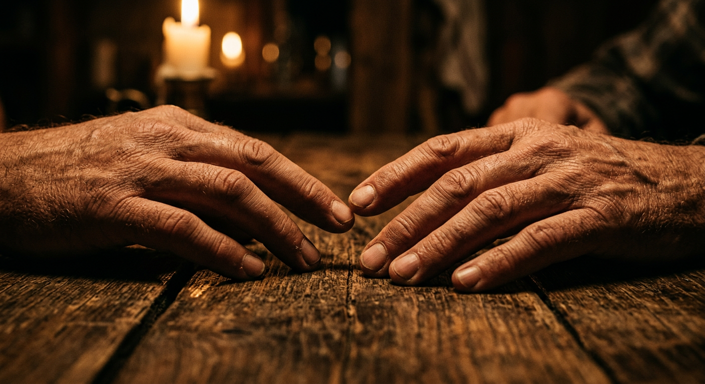 Macro close-up of two hands nearly touching — vulnerability and emotional intimacy in couples