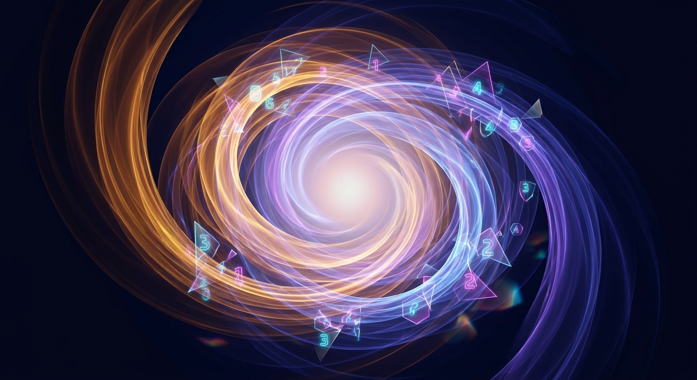 Abstract art showing two interlocking light spirals representing life path number compatibility