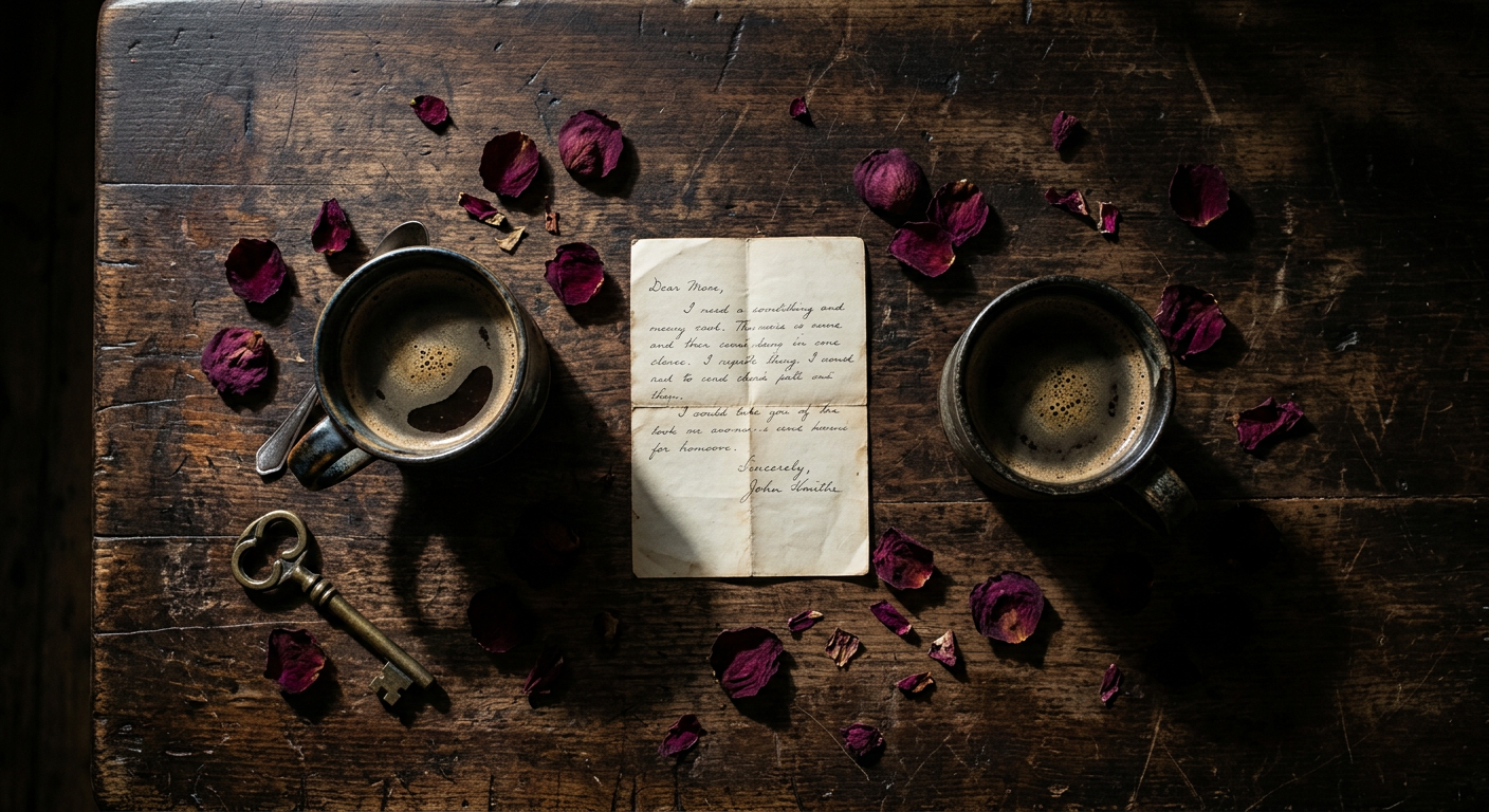 Overhead flat-lay of two coffee cups and a note symbolizing anxious attachment and relationship security