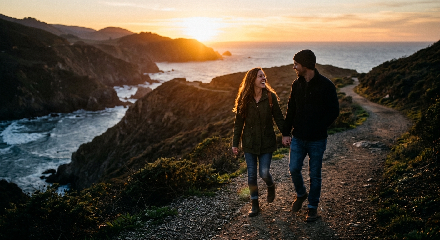 Couple sharing emotional vulnerability during intimate romantic communication at sunset