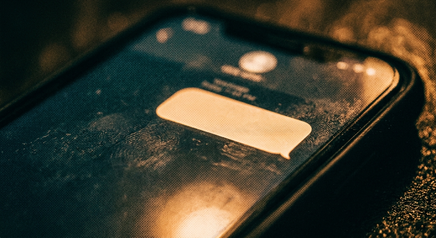 Close-up smartphone screen glowing with text message, emotional safety in digital communication