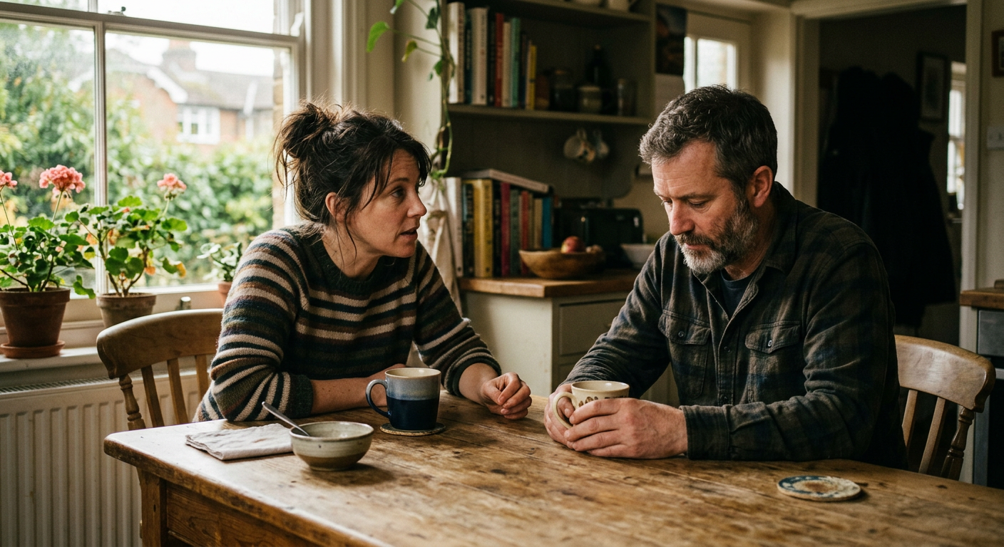 Couple in honest conversation — projective questioning and values alignment in relationships